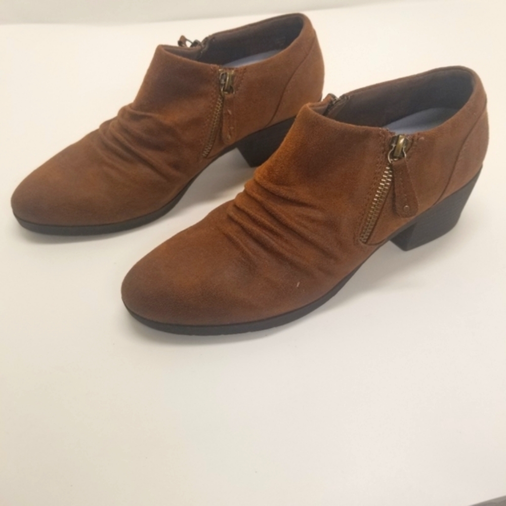 Bjordal Sally Womans Size 9M Brown Fabric Scrunch Side Zip Ankle Bootie